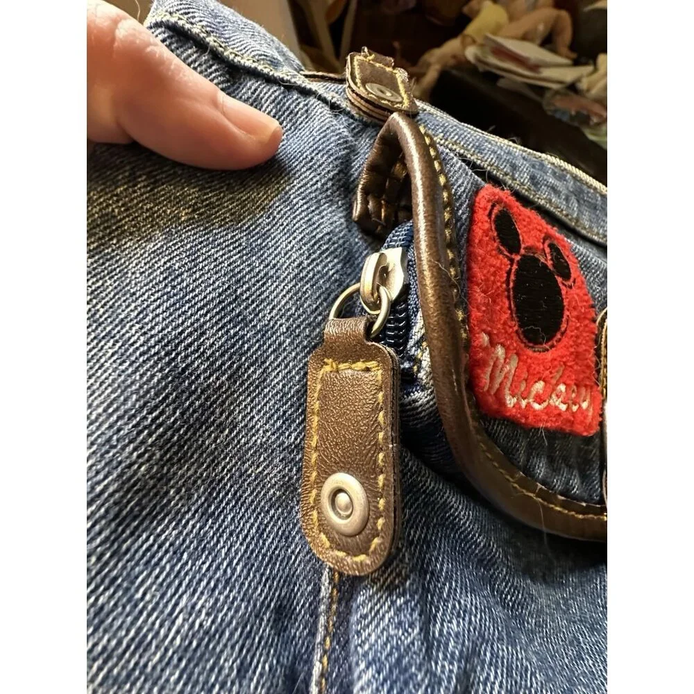 Vtg Mickey‎ Mouse Disney 1990s Dark Denim Jean Purse Bag Patches Zippers READ